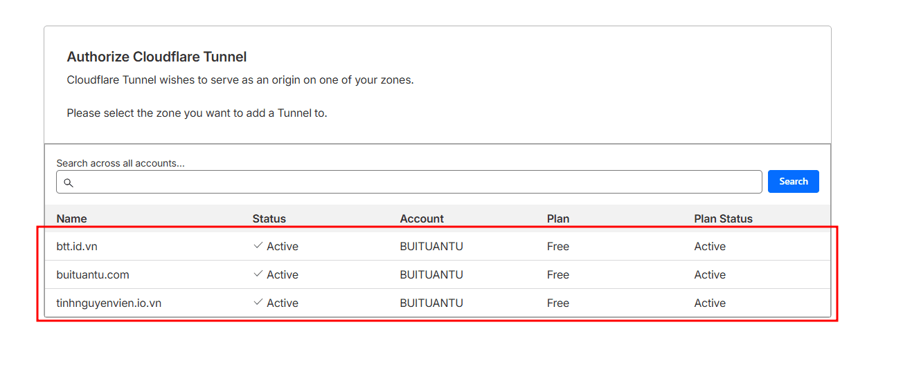 Chọn domain trong bước đăng nhập