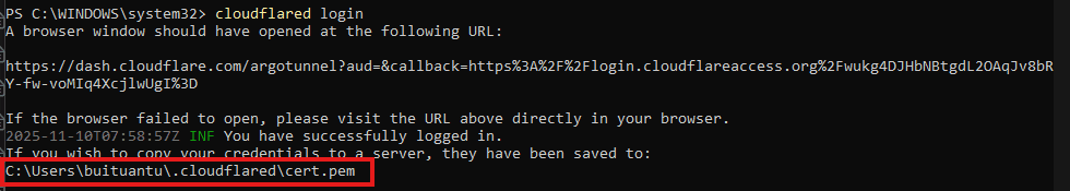 File cert.pem và credential được sinh ra